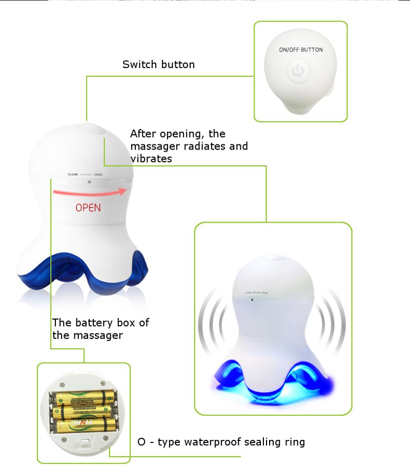 KCASA 380 Mini Octopus LED Waterproof All Parts Of The Body Vibration Portable Massager