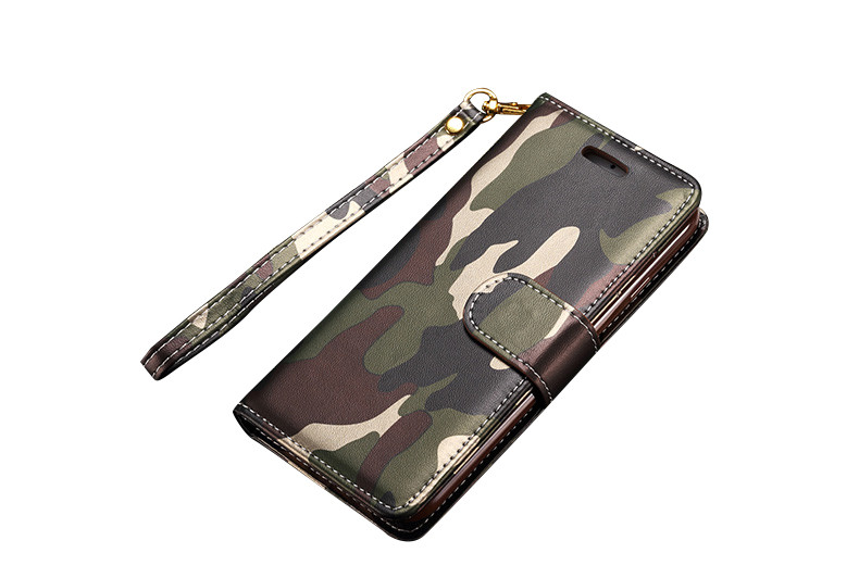 Camouflage PU Flip Wallet Kickstand Case With Strap For iPhone 7/8