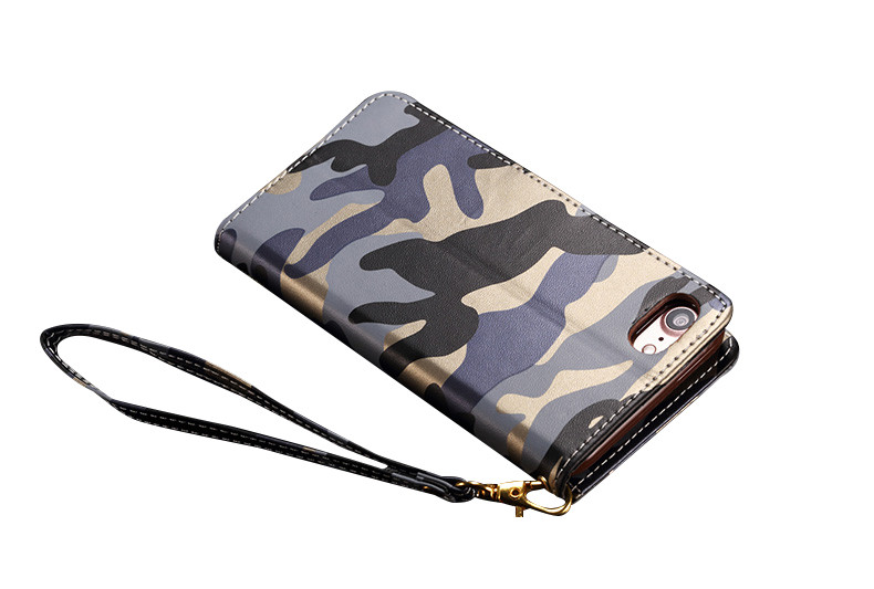 Camouflage PU Flip Wallet Kickstand Case With Strap For iPhone 7/8