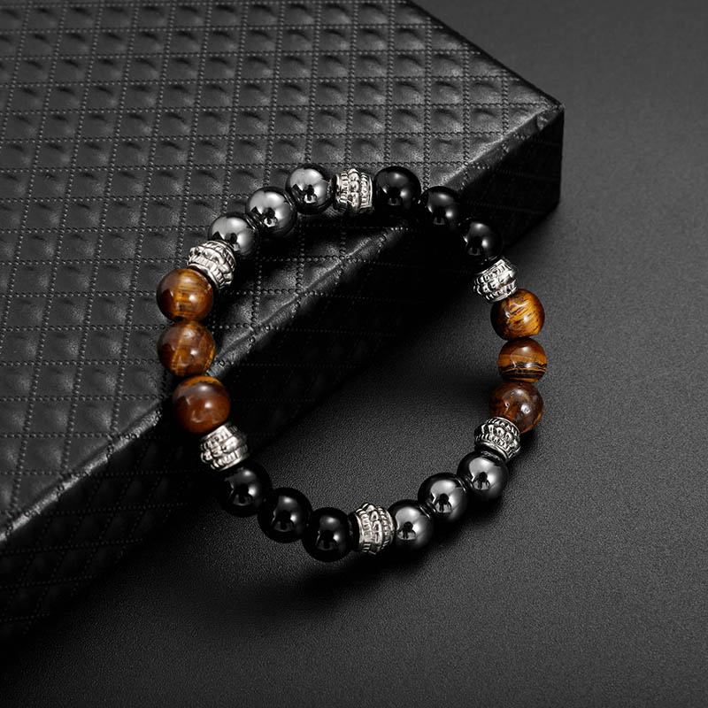 Vintage Tiger-eye Men's Beaded Bracelet Natural Stone Beads