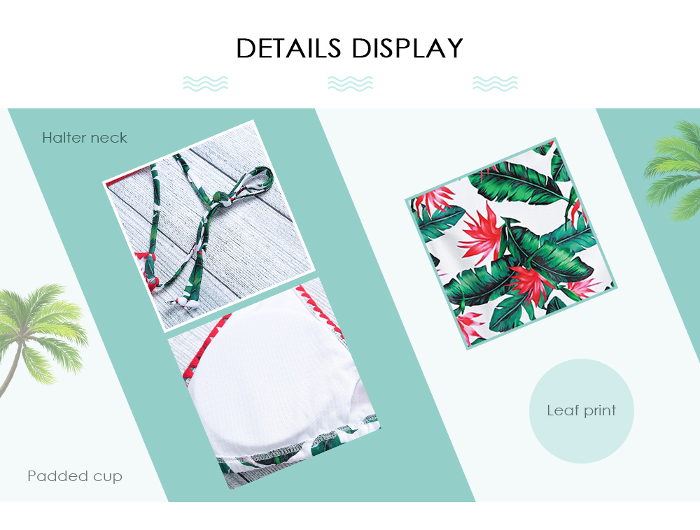 Halter Neck Backless Padded Leaf Print Low Waist Tied Strap Women Bikini Set Halter Neck Backless Padded Leaf Print Low Waist Tied Strap Women Bikini Set