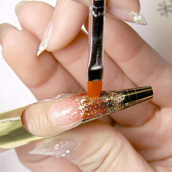 Rhinestone Flat Head Nail Pen Brush DIY Drawing Crystal Plastic Handle Nylon Hair Manicure Tool