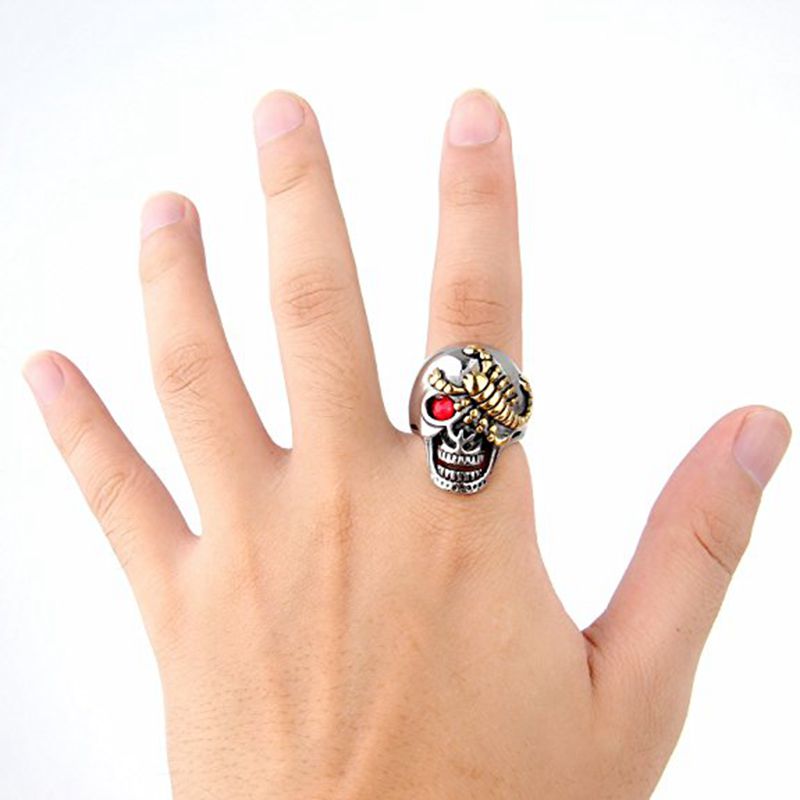 Fashion Stainless Steel Ring Gold Scorpion Skull Ring Red Eye Zircon Ring Halloween Jewelry