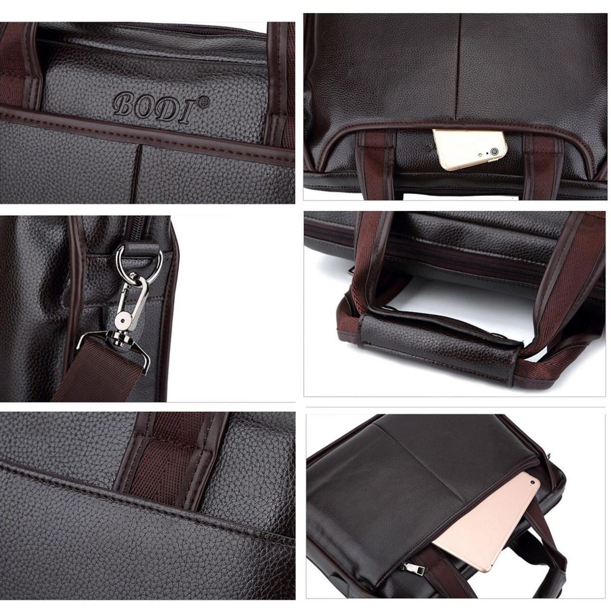 Men Laptop Business PU Leather Handbag Briefcase Shoulder Bag for MacBook