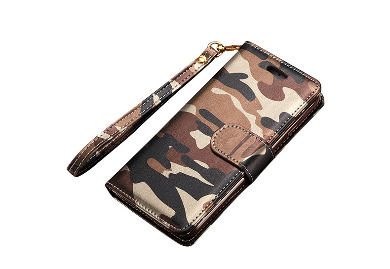 Camouflage PU Flip Wallet Kickstand Case With Strap For iPhone 7/8