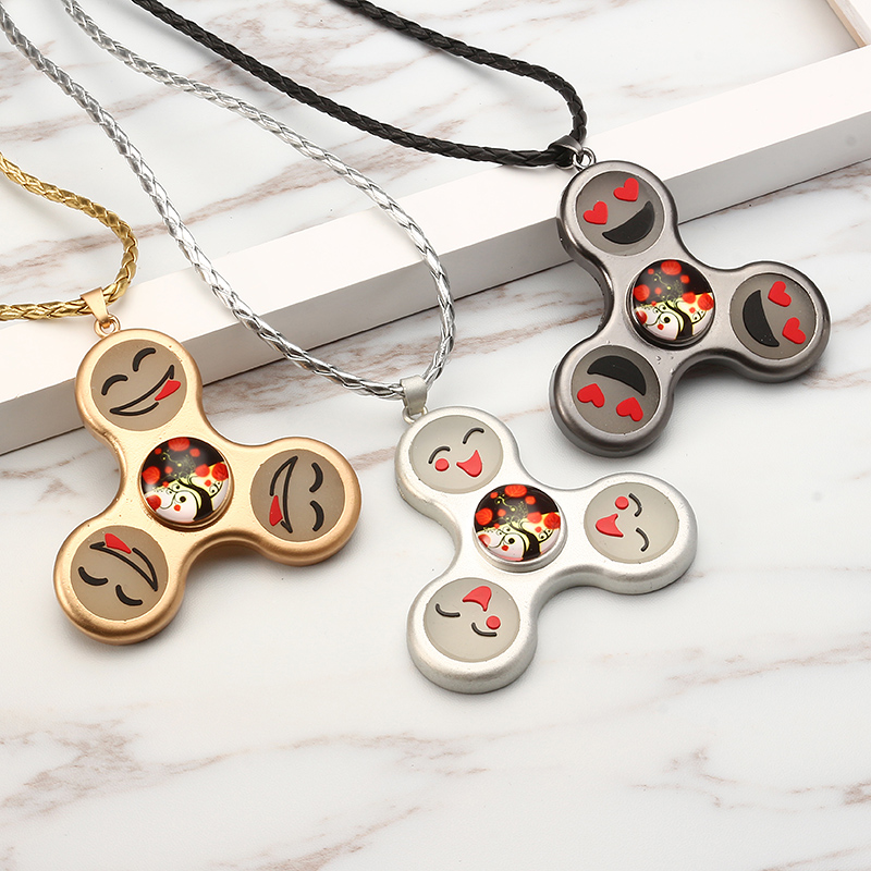 Unisex Fidget Spinner Smile Face Trinity Necklace Pendant Necklace for Men Women