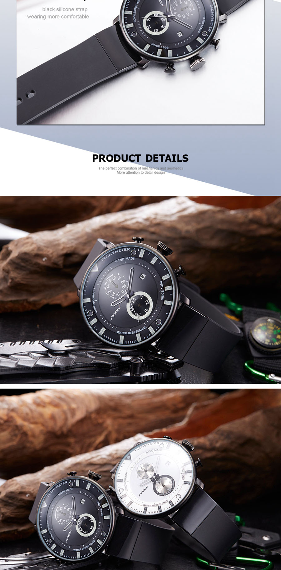 SINOBI 9689 Fashion Men Watch Luxury Multi-function Chronograph Military Quartz Wrist Watch