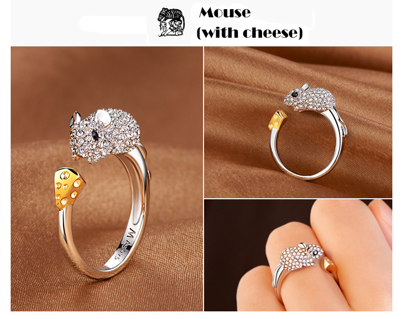 Cute Chinese Zodiac Gold Animals Rhinestones Adjustable Ring