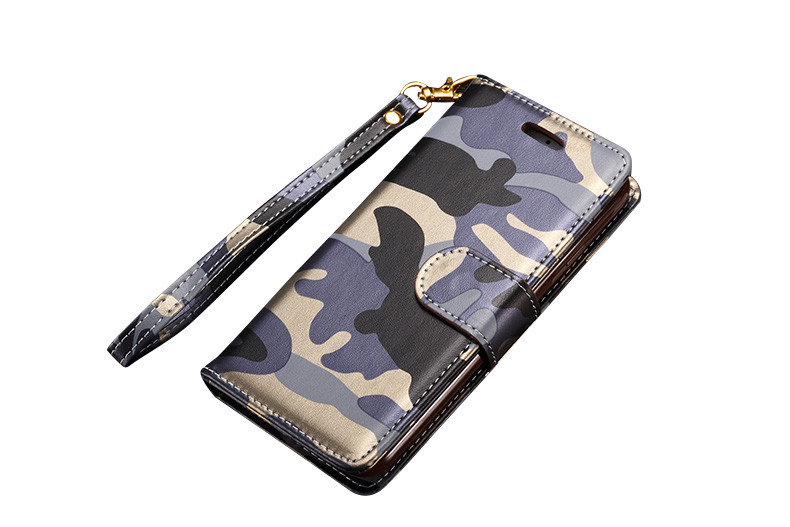 Camouflage PU Flip Wallet Kickstand Case With Strap For iPhone 7/8