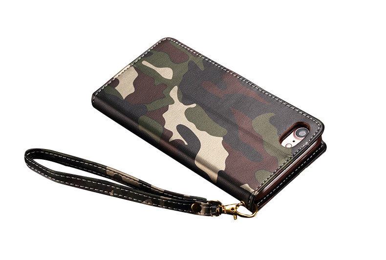 Camouflage PU Flip Wallet Kickstand Case With Strap For iPhone 7/8