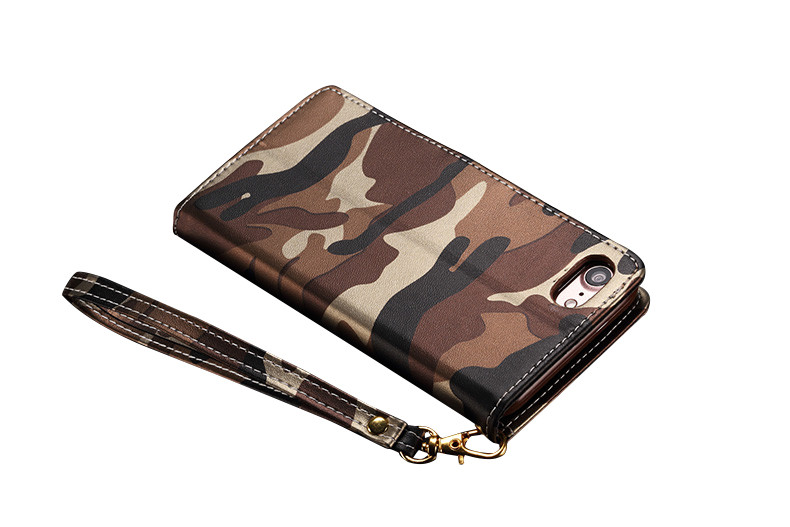 Camouflage PU Flip Wallet Kickstand Case With Strap For iPhone 7/8