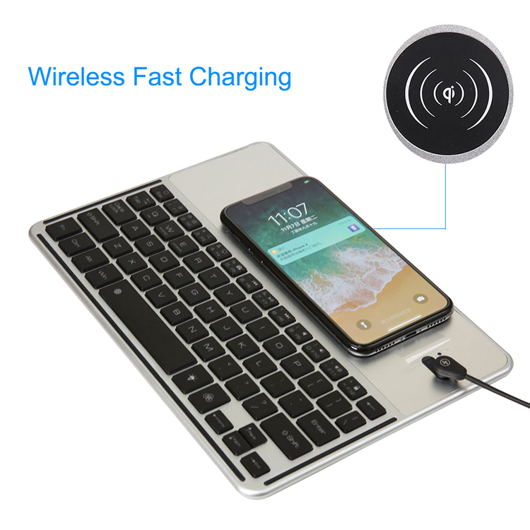 2 In 1 Qi Wireless Charger+7 Colors Backlit Bluetooth Keyboard For iPhone/iPad/Samsung/iOS/Android